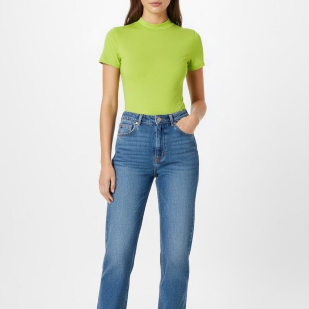 Fashion Nova Lime Green High Neck Short Sleeve Bodysuit Size L